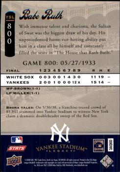 2008 Upper Deck Yankee Stadium Legacy #800 Babe Ruth Back
