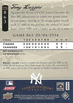 2008 Upper Deck Yankee Stadium Legacy #863 Tony Lazzeri Back