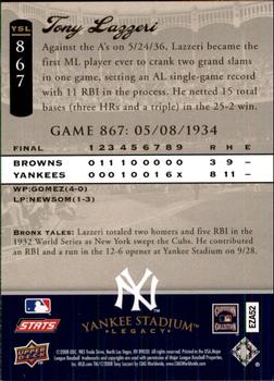 2008 Upper Deck Yankee Stadium Legacy #867 Tony Lazzeri Back