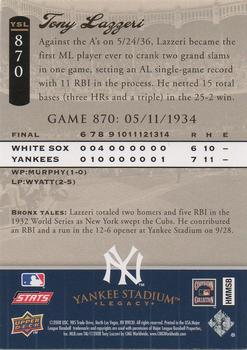 2008 Upper Deck Yankee Stadium Legacy #870 Tony Lazzeri Back