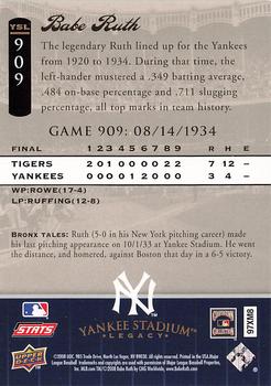 2008 Upper Deck Yankee Stadium Legacy #909 Babe Ruth Back