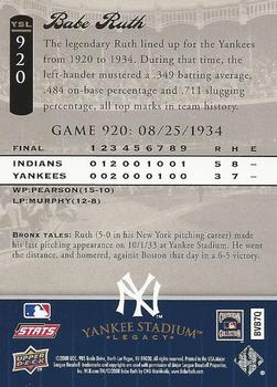 2008 Upper Deck Yankee Stadium Legacy #920 Babe Ruth Back