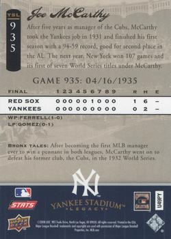 2008 Upper Deck Yankee Stadium Legacy #935 Joe McCarthy Back