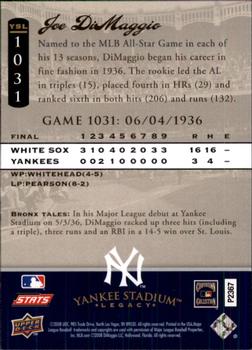 2008 Upper Deck Yankee Stadium Legacy #1031 Joe DiMaggio Back