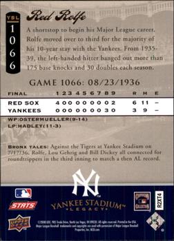 2008 Upper Deck Yankee Stadium Legacy #1066 Red Rolfe Back