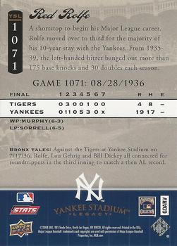 2008 Upper Deck Yankee Stadium Legacy #1071 Red Rolfe Back