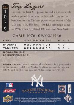 2008 Upper Deck Yankee Stadium Legacy #1076 Tony Lazzeri Back