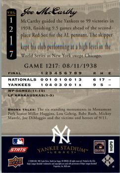 2008 Upper Deck Yankee Stadium Legacy #1217 Joe McCarthy Back