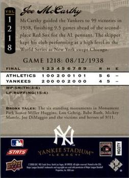 2008 Upper Deck Yankee Stadium Legacy #1218 Joe McCarthy Back