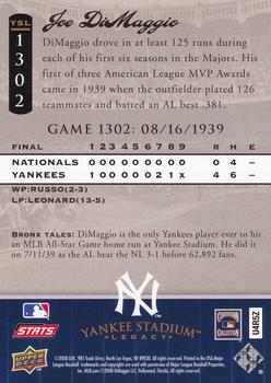 2008 Upper Deck Yankee Stadium Legacy #1302 Joe DiMaggio Back