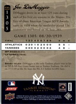 2008 Upper Deck Yankee Stadium Legacy #1305 Joe DiMaggio Back
