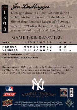 2008 Upper Deck Yankee Stadium Legacy #1308 Joe DiMaggio Back