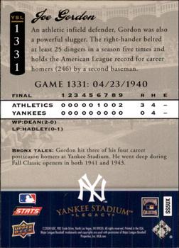 2008 Upper Deck Yankee Stadium Legacy #1331 Joe Gordon Back