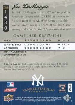 2008 Upper Deck Yankee Stadium Legacy #1430 Joe DiMaggio Back
