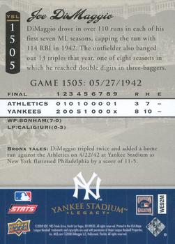 2008 Upper Deck Yankee Stadium Legacy #1505 Joe DiMaggio Back