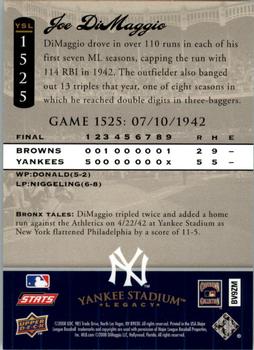 2008 Upper Deck Yankee Stadium Legacy #1525 Joe DiMaggio Back