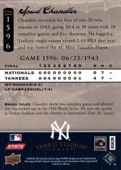 2008 Upper Deck Yankee Stadium Legacy #1596 Spud Chandler Back