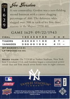 2008 Upper Deck Yankee Stadium Legacy #1629 Joe Gordon Back