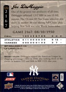 2008 Upper Deck Yankee Stadium Legacy #2167 Joe DiMaggio Back