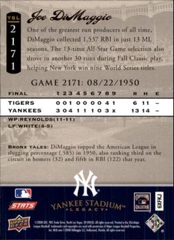2008 Upper Deck Yankee Stadium Legacy #2171 Joe DiMaggio Back
