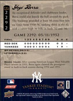 2008 Upper Deck Yankee Stadium Legacy #2292 Yogi Berra Back