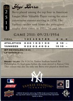 2008 Upper Deck Yankee Stadium Legacy #2511 Yogi Berra Back