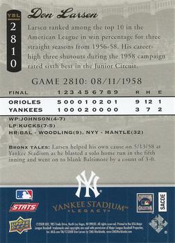 2008 Upper Deck Yankee Stadium Legacy #2810 Don Larsen Back