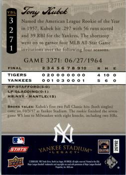 2008 Upper Deck Yankee Stadium Legacy #3271 Tony Kubek Back