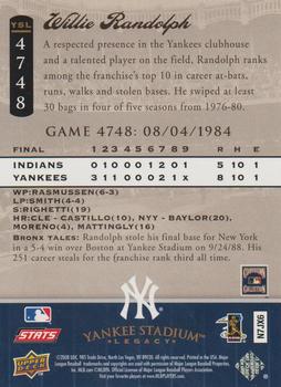 2008 Upper Deck Yankee Stadium Legacy #4748 Willie Randolph Back