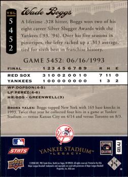 2008 Upper Deck Yankee Stadium Legacy #5452 Wade Boggs Back