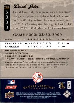 2008 Upper Deck Yankee Stadium Legacy #6000 Derek Jeter Back