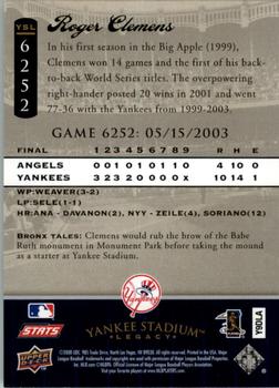 2008 Upper Deck Yankee Stadium Legacy #6252 Roger Clemens Back