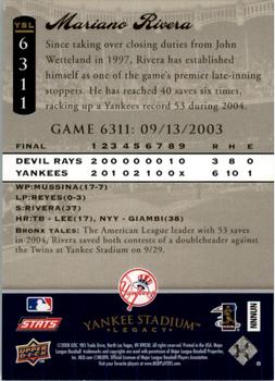 2008 Upper Deck Yankee Stadium Legacy #6311 Mariano Rivera Back