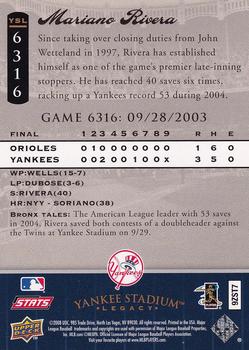 2008 Upper Deck Yankee Stadium Legacy #6316 Mariano Rivera Back