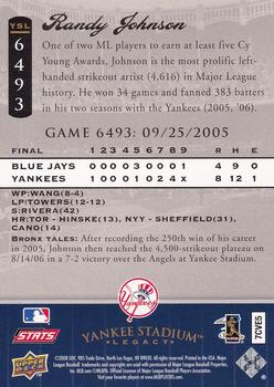 2008 Upper Deck Yankee Stadium Legacy #6493 Randy Johnson Back