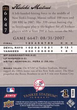 2008 Upper Deck Yankee Stadium Legacy #6647 Hideki Matsui Back