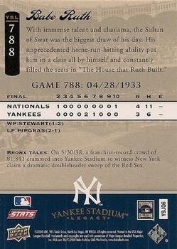 2008 Upper Deck Yankee Stadium Legacy #788 Babe Ruth Back