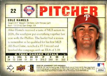 2008 SP Legendary Cuts #22 Cole Hamels Back