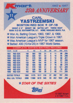 1987 Topps Kmart 25th Anniversary #11 Carl Yastrzemski Back