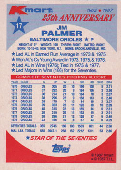 1987 Topps Kmart 25th Anniversary #17 Jim Palmer Back