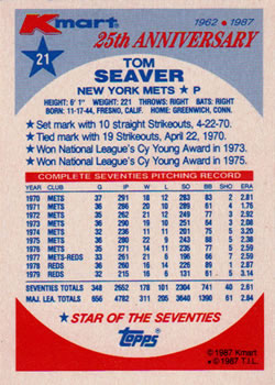 1987 Topps Kmart 25th Anniversary #21 Tom Seaver Back