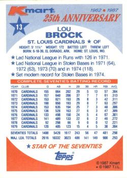 1987 Topps Kmart 25th Anniversary #13 Lou Brock Back