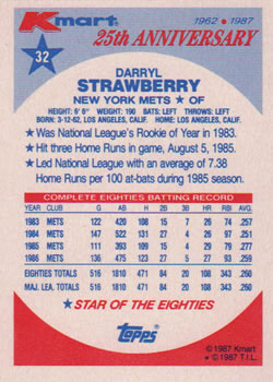1987 Topps Kmart 25th Anniversary #32 Darryl Strawberry Back