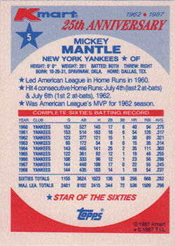 1987 Topps Kmart 25th Anniversary #5 Mickey Mantle Back