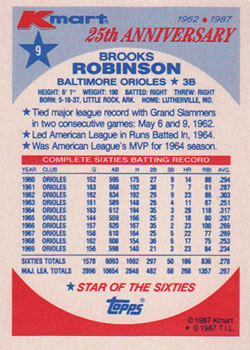 1987 Topps Kmart 25th Anniversary #9 Brooks Robinson Back