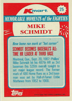 1988 Topps Kmart Memorable Moments #25 Mike Schmidt Back