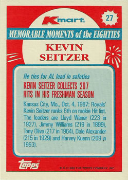 1988 Topps Kmart Memorable Moments #27 Kevin Seitzer Back