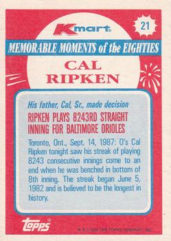 1988 Topps Kmart Memorable Moments #21 Cal Ripken Back