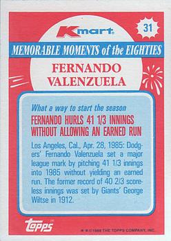 1988 Topps Kmart Memorable Moments #31 Fernando Valenzuela Back