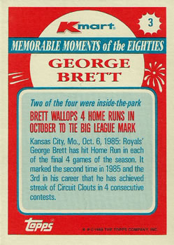 1988 Topps Kmart Memorable Moments #3 George Brett Back